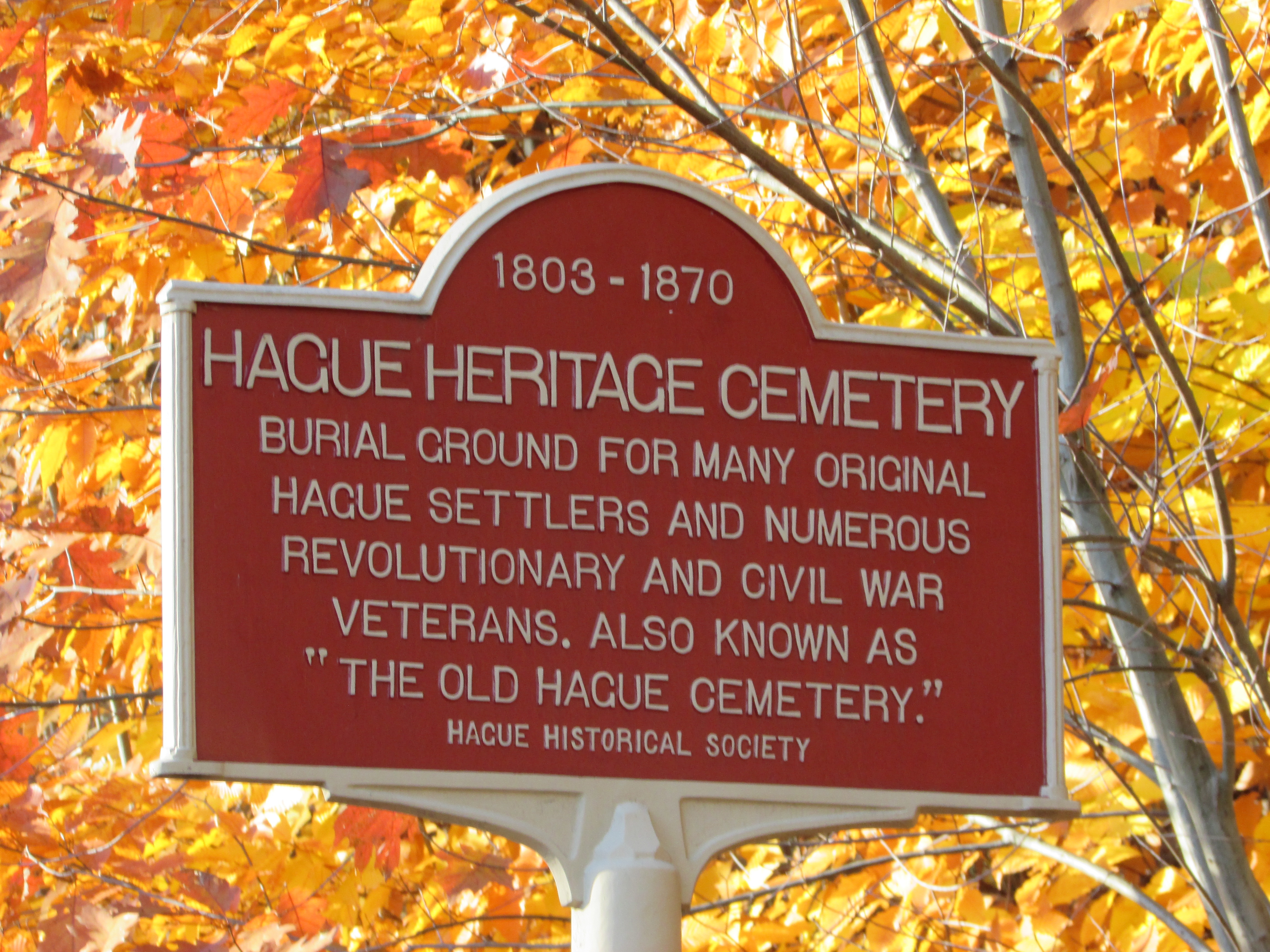 Hague Heritage Cemetery Marker