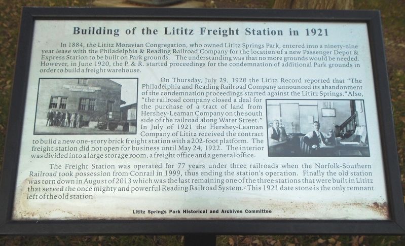 Building of the Lititz Freight Station in 1921 Marker image. Click for full size.