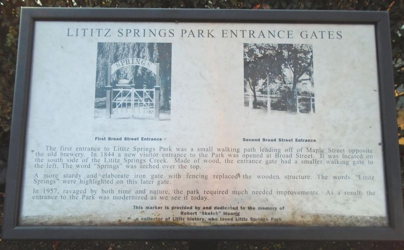 Lititz Springs Park Entrance Gates Marker image. Click for full size.