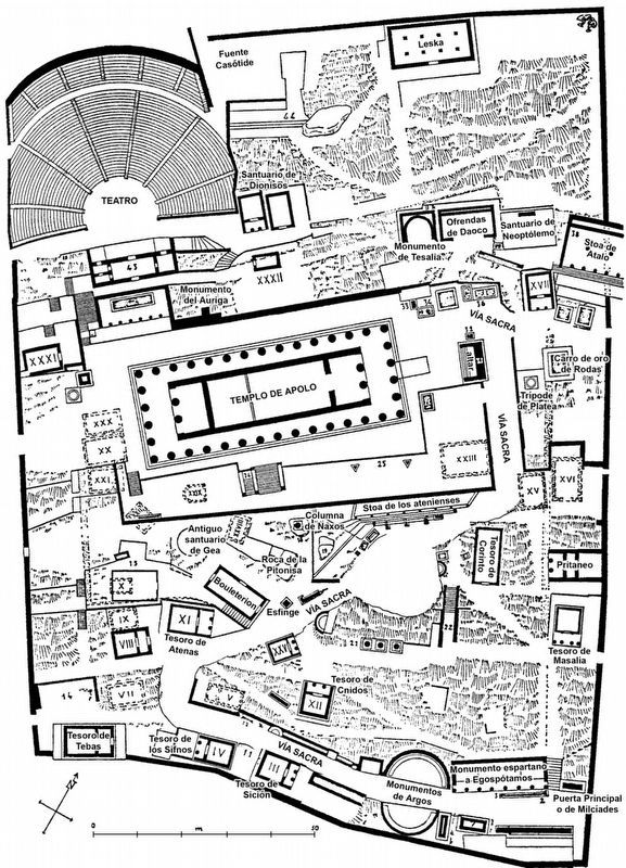 Site plan of the Sanctuary of Apollo, Delphi image. Click for full size.