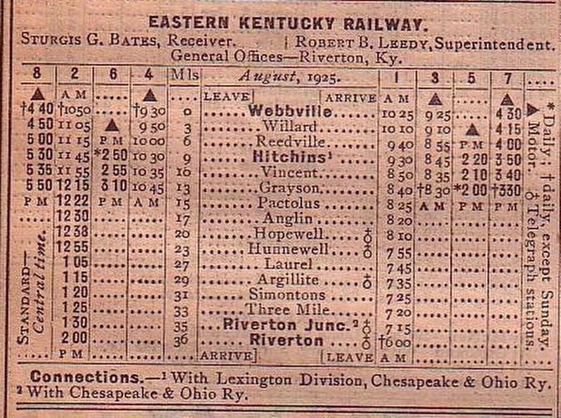 Passenger Train Timetable, December 1925 image. Click for full size.