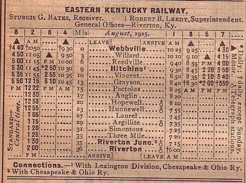 Passenger Train Timetable, December 1925. Click for full size. Passenger Train Timetable, December 1925 image. Click for full size.