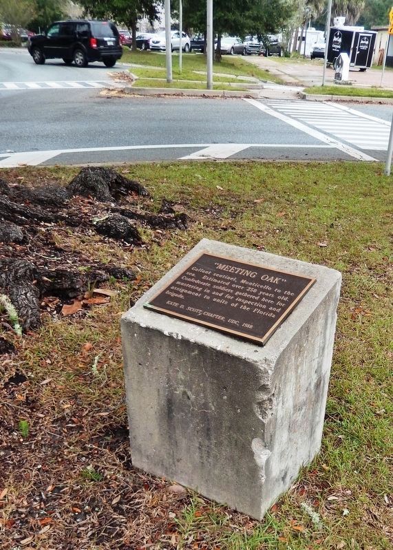 Meeting Oak Marker (<i>tall view showing concrete pedestal</i>) image. Click for full size.