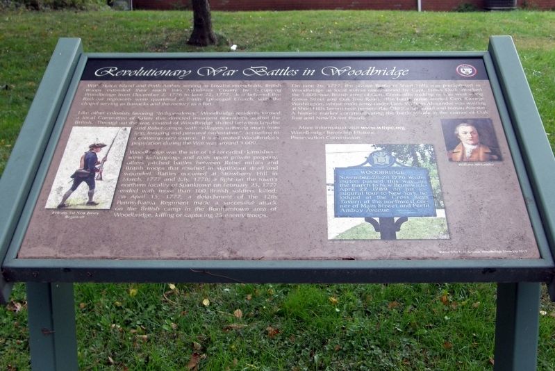 Revolutionary War Battles in Woodbridge Marker image. Click for full size.