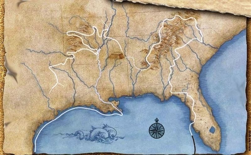 Marker detail: Map depicting De Sotos expedition through the Southeastern U.S., 1539-1543 image. Click for full size.