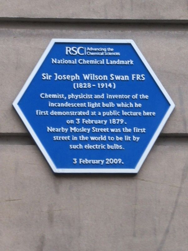 Sir Joseph Wilson Swan Marker. Click for full size. Sir Joseph Wilson Swan Marker image. Click for full size.