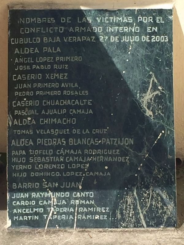 Memorial to the Victims of Guatemala's Armed Conﬂict in Cubulco Marker image. Click for full size.