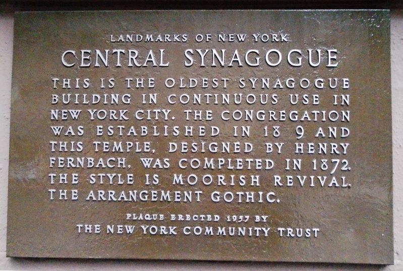 Central Synagogue Marker image. Click for full size.