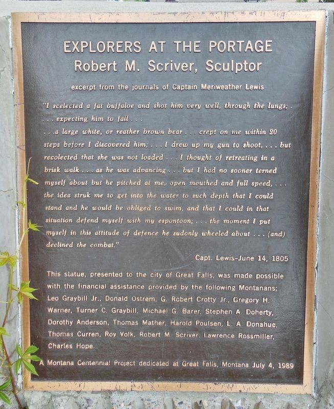 "Explorers at the Portage" plaque image. Click for full size.