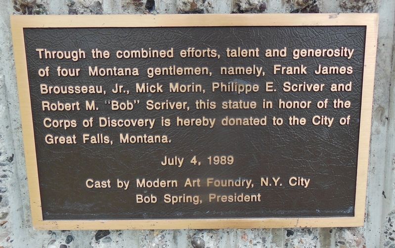"Explorers at the Portage" dedication plaque image. Click for full size.