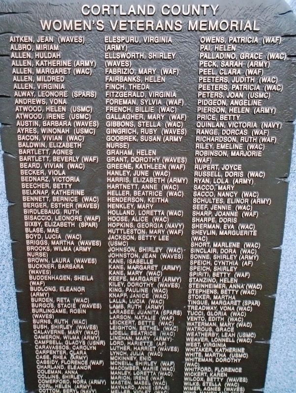 Cortland County Women's Veterans Memorial Honor Roll Detail image. Click for full size.