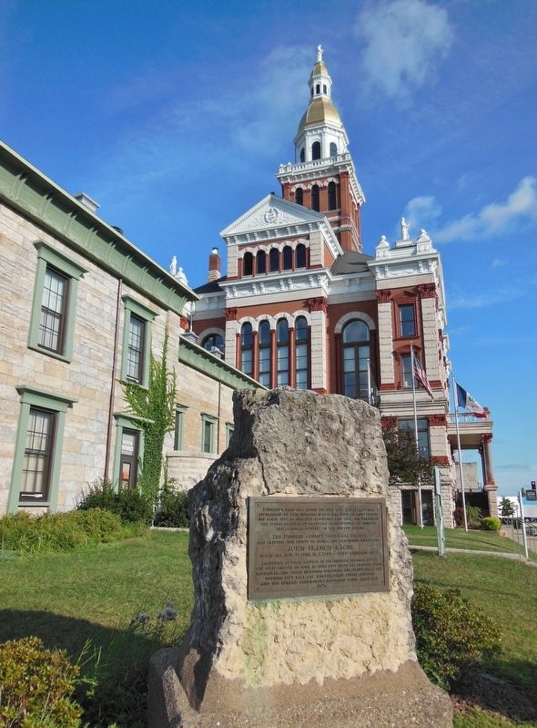 John Francis Rague Marker (<i>tall view; Dubuque County Courthouse in background</i>) image. Click for full size.