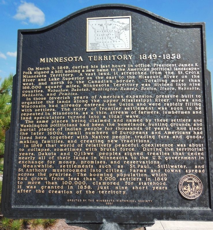 Minnesota Territory 1849-1858 (<i>marker side 1</i>) image. Click for full size.