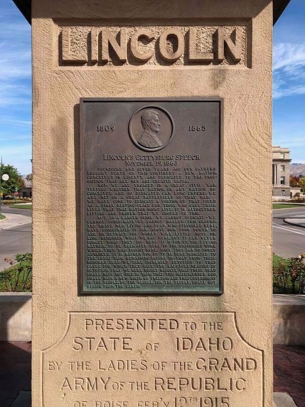 Abraham Lincoln and Idaho Marker. Click for full size. Abraham Lincoln and Idaho Marker image. Click for full size.