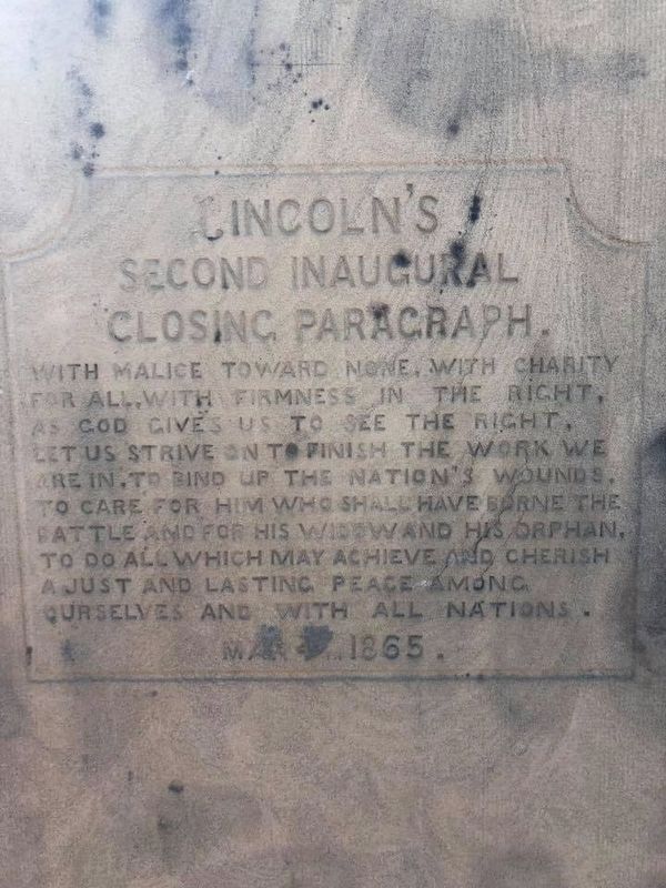 A nearby marker to Lincoln's Second Inaugural Address image. Click for full size.