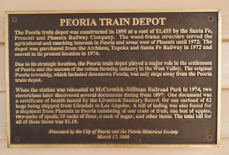 Peoria Train Depot Marker. Click for full size. Peoria Train Depot Marker image. Click for full size.