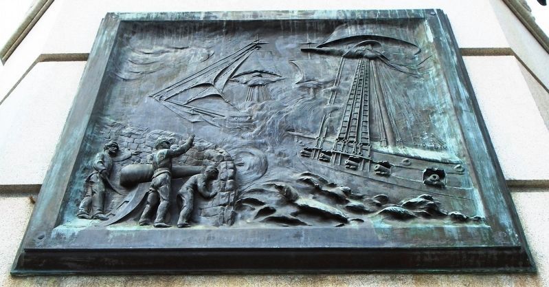 Civil War Memorial Bas Relief Naval Battle Scene image. Click for full size.