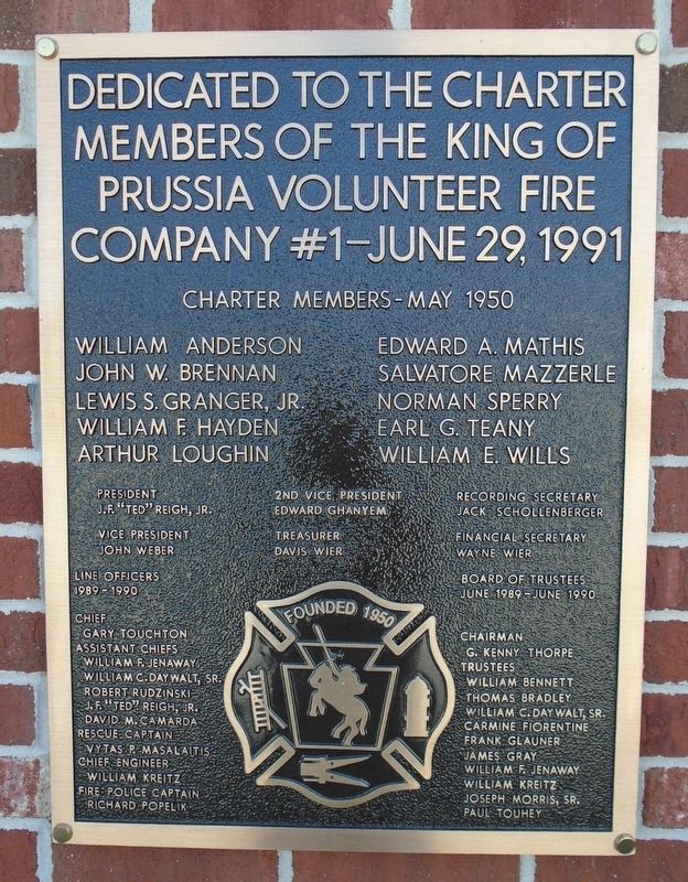 King of Prussia Volunteer Fire Company #1 Charter Members Marker image. Click for full size.