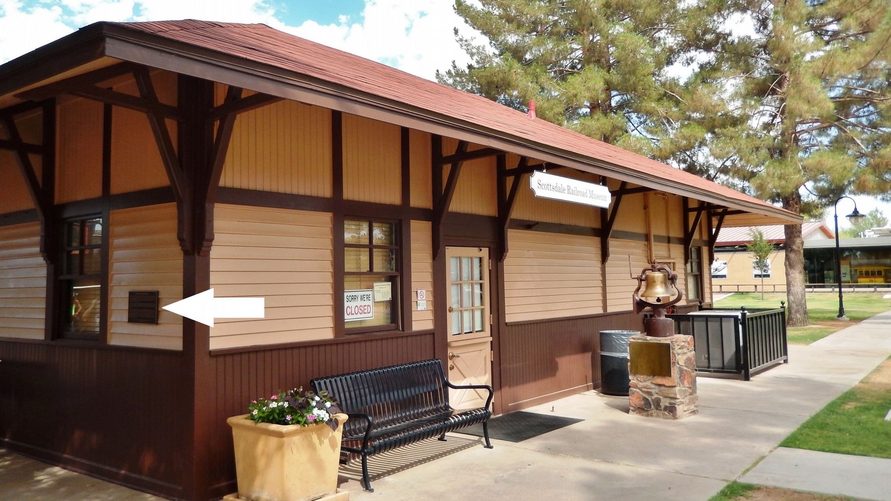 Peoria Train Depot Marker (<i>wide view; marker mounted near northwest corner of depot building</i>). Click for full size. Peoria Train Depot Marker (<i>wide view; marker mounted near northwest corner of depot building</i>) image. Click for full size.
