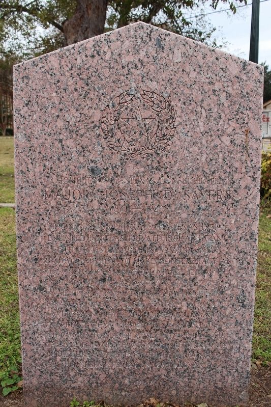 Home Town of Texas Confederate Major Joseph D. Sayers Marker Front image. Click for full size.