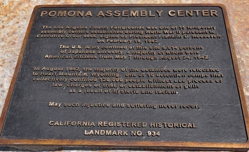 Pomona Assembly Center Marker image. Click for full size.