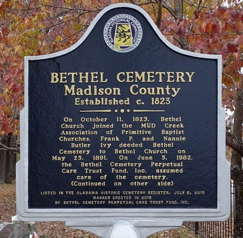 Bethel Cemetery Madison County Marker image. Click for full size.