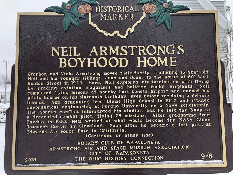 Neil Armstrong's Boyhood Home Marker image. Click for full size.