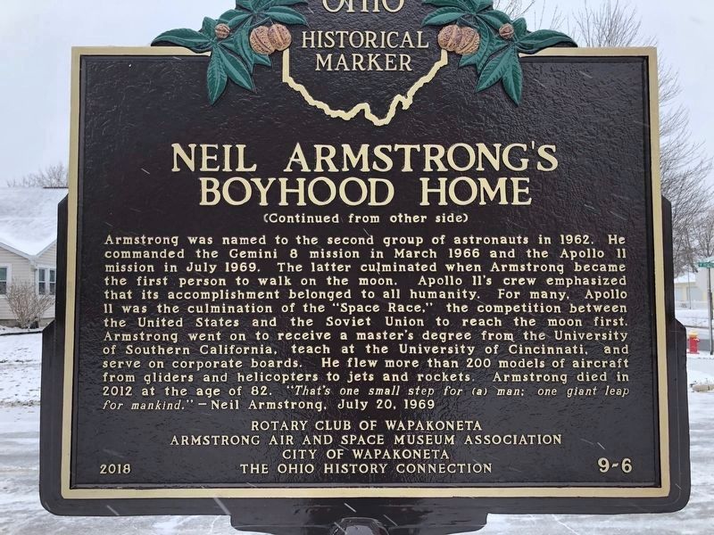 Neil Armstrong's Boyhood Home Marker Reverse image. Click for full size.