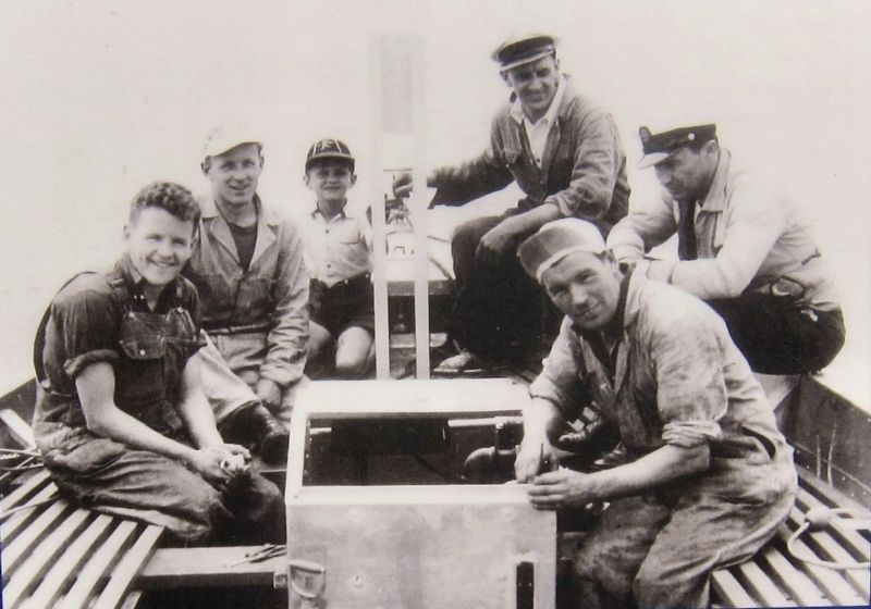 Marker inset: The Scopinich crew in an all aluminum lifeboat.... image. Click for full size.