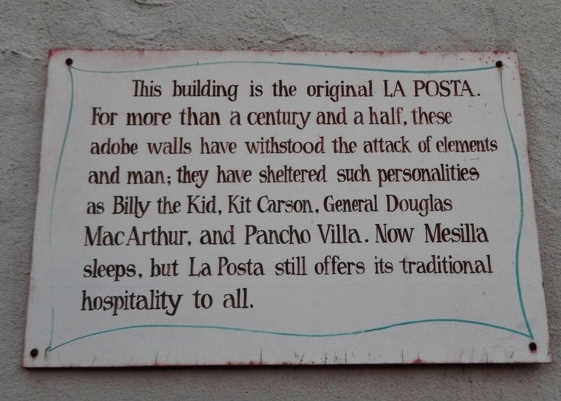 La Posta de Mesilla (<i>similar marker near northwest corner of building</i>) image. Click for full size.