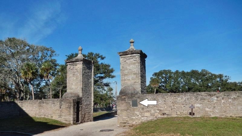St. Augustine City Gate (<i>south side view from Orange Street showing marker location</i>) image. Click for full size.