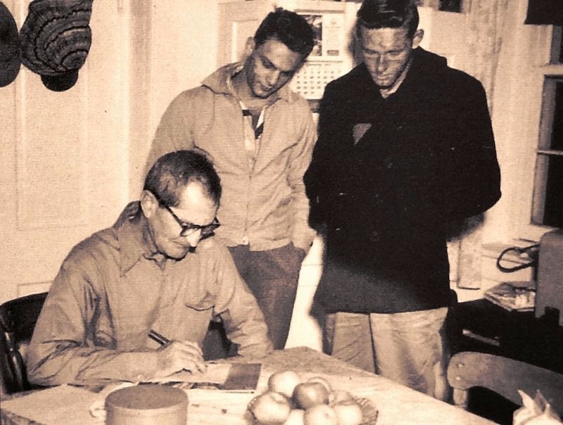 Marker detail: Keeper Goodwin in the kitchen with two fraternity pledges. image. Click for full size.