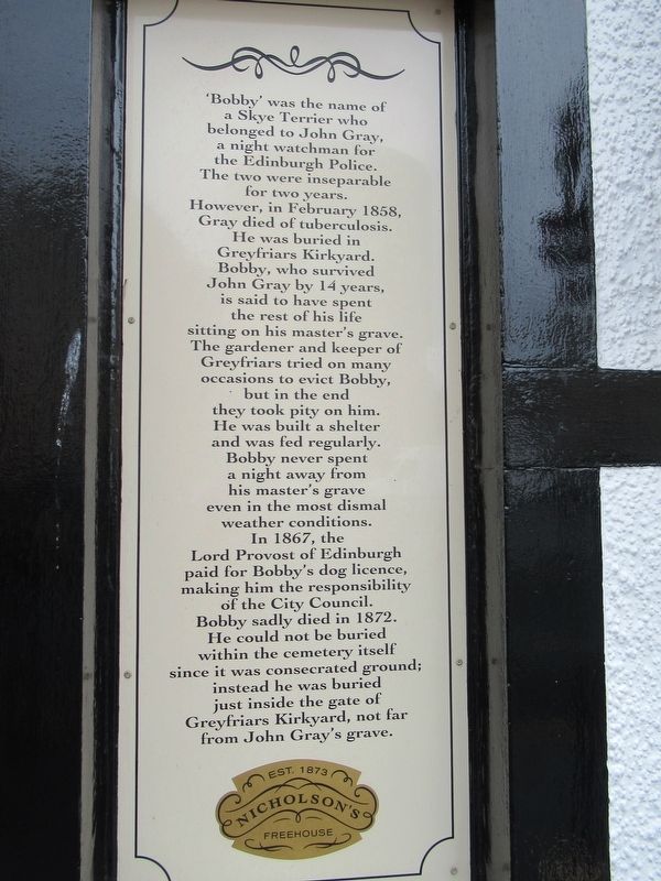Greyfriars Bobby Marker. Click for full size. Greyfriars Bobby Marker image. Click for full size.