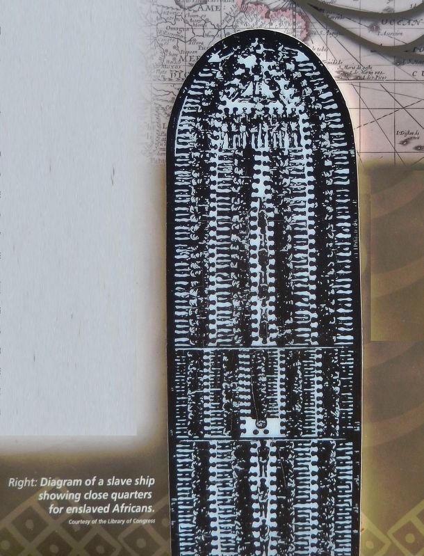 Marker detail: Diagram of a slave ship showing close quarters for enslaved Africans image. Click for full size.
