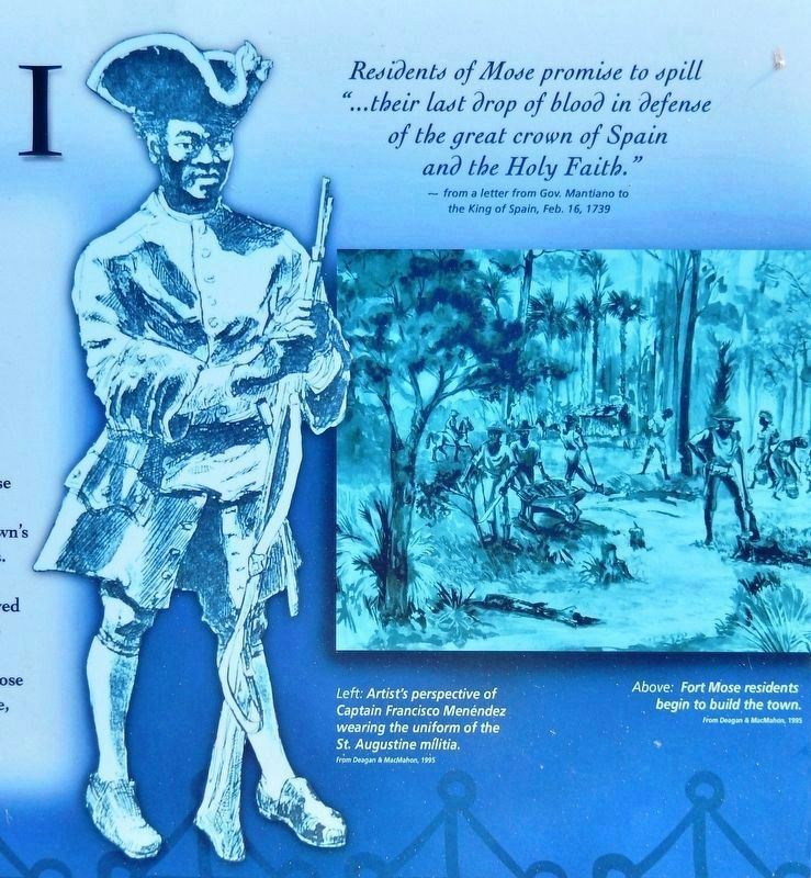 Marker detail: Captain Francisco Menndez wearing the uniform of the St. Augustine militia image. Click for full size.