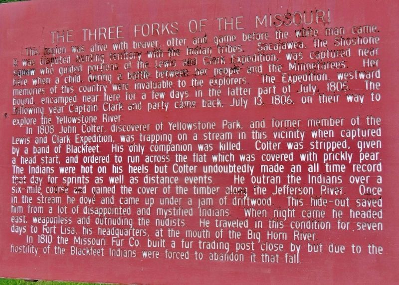 The Three Forks of the Missouri Marker image. Click for full size.