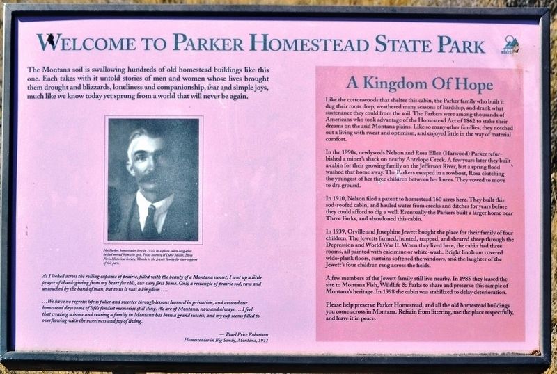 Welcome to Parker Homestead State Park Marker. Click for full size. Welcome to Parker Homestead State Park Marker image. Click for full size.