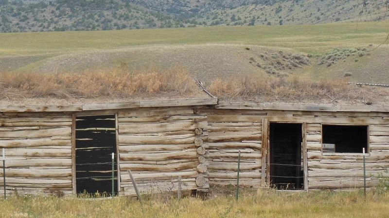 Parker Homestead Cabin & sod roof detail (<i>view from near marker</i>). Click for full size. Parker Homestead Cabin & sod roof detail (<i>view from near marker</i>) image. Click for full size.