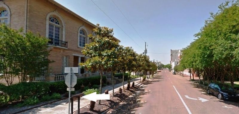 Intersection of Jefferson and North Pearl streets Marker (<i>wide view; marker beside stop sign</i>). Click for full size. Intersection of Jefferson and North Pearl streets Marker (<i>wide view; marker beside stop sign</i>) image. Click for full size.