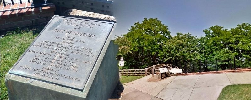 Silver Street and Natchez Under-the-Hill Marker (<i>wide view; marker at top of staircase</i>). Click for full size. Silver Street and Natchez Under-the-Hill Marker (<i>wide view; marker at top of staircase</i>) image. Click for full size.