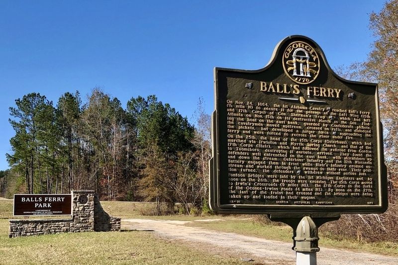 Georgia State marker about the Battle of Ball's Ferry located at park entrance. image. Click for full size.