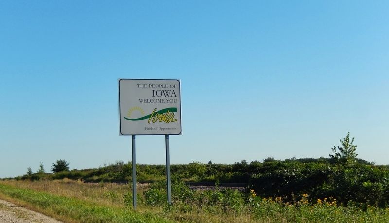 Welcome to Iowa Sign (<i>located near marker on southbound side of US Highway 65</i>). Click for full size. Welcome to Iowa Sign (<i>located near marker on southbound side of US Highway 65</i>) image. Click for full size.
