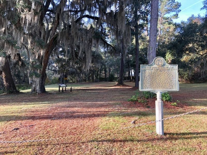 The Savannah and Ogeechee Canal Interpretive Marker on left image. Click for full size.