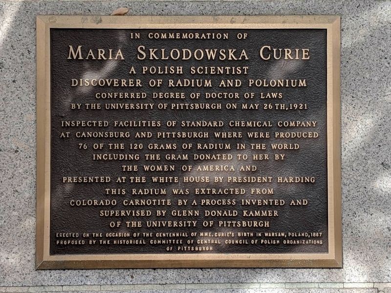 Maria Sklodowska Curie Marker. Click for full size. Maria Sklodowska Curie Marker image. Click for full size.