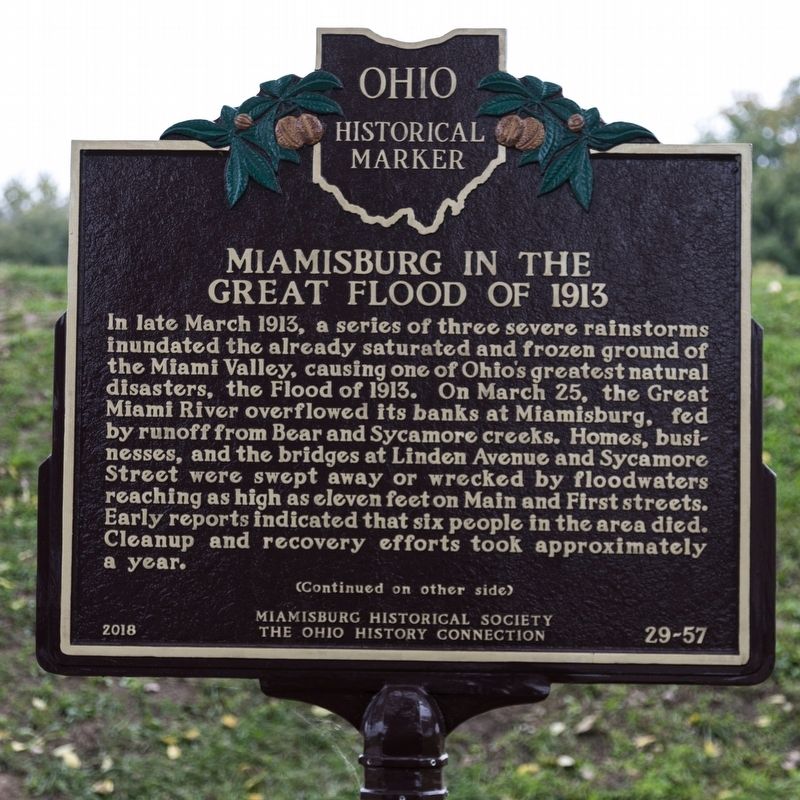 Miamisburg in the Great Flood of 1913 Marker, side 1 image. Click for full size.
