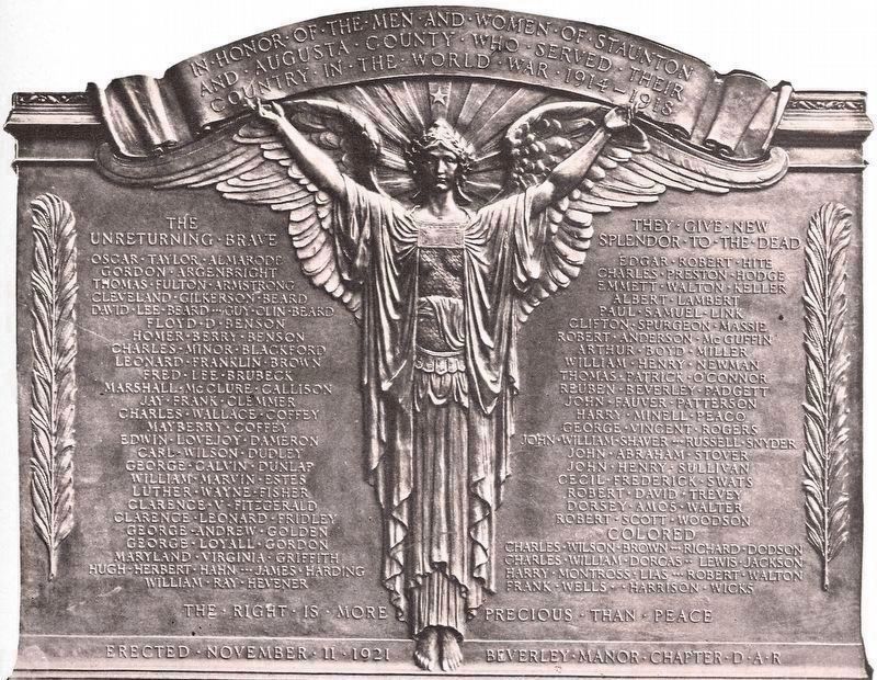 Augusta County World War I Memorial Tablet image. Click for full size.