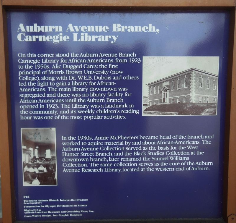 Auburn Avenue Branch, Carnegie Library Marker image. Click for full size.
