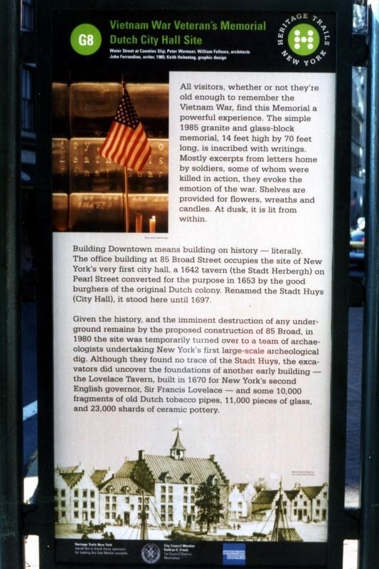 Vietnam War Veterans Memorial / Dutch City Hall Site Marker, 1999 image. Click for full size.