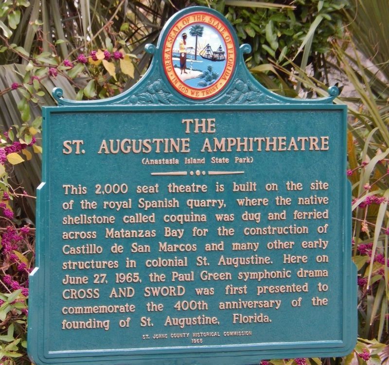 The St. Augustine Amphitheatre Marker<br>(<i>refurbished in 2017; same text</i>) image. Click for full size.