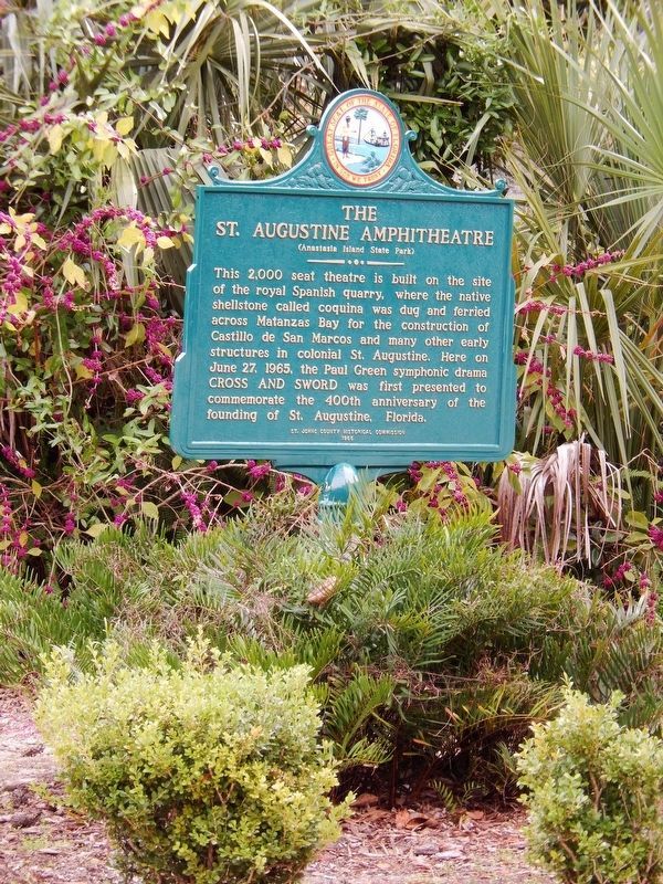 The St. Augustine Amphitheatre Marker (<i>tall view; relocated to Amphitheatre Entrance in 2017</i>) image. Click for full size.
